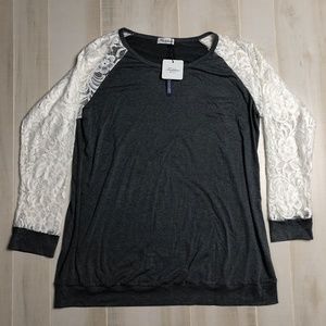 Faddare White Lace Grey Long Sleeves Women's Shirt